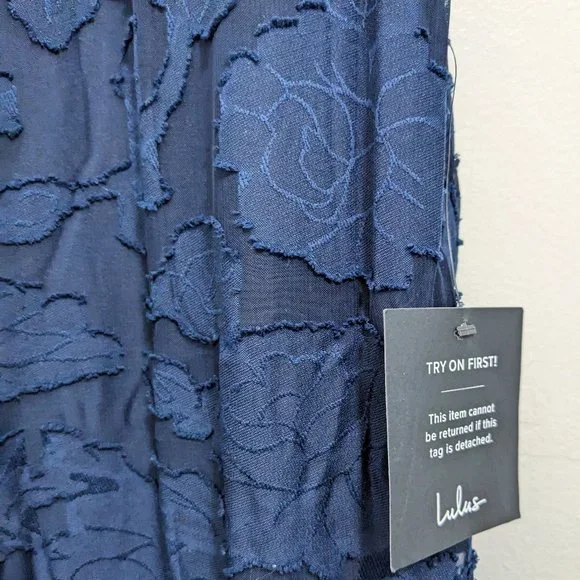 Lulus Navy Blue Floral Burnout Flutter Sleeve Jumpsuit - Picture 4 of 5